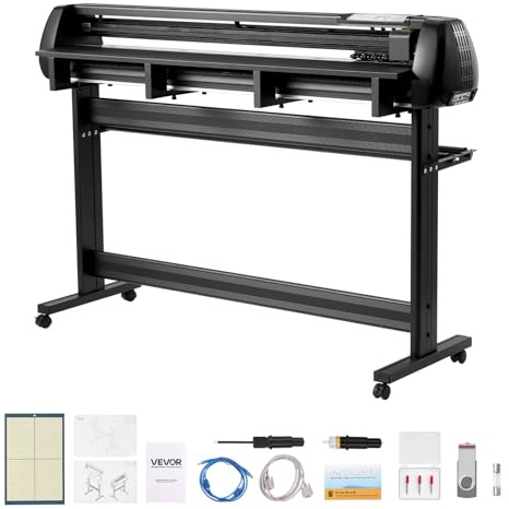 VEVOR Macchina da Taglio per Vinile, Larghezza di Alimentazione Max. 1350 mm, Doppie Lame, Forza e Velocità Regolabili, Display LED, Stampante per Plotter da Taglio in Vinile con Software Signmaster