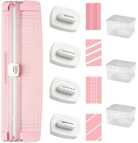 Msiud Taglierina per Carta 4 in 1, Tagliacarte Multifunzione con Strumento di Scanalatura Lame Intercambiabili Righello Integrato Protezione Lama per Scrapbooking Ufficio Casa Scuola