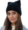 Damen-Mütze mit Katzenohren, Wolle, geflochten, Strick, trendig, Winter, warm, Dunkles Schwarz, 0-1