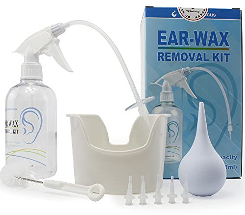 TopQuaFocus Earwax Removal Kit Ear Cleaner Ear Wax Remover Ear Cleaning Kit for Adults Kids Ear Irrigation Flushing System 500ml(Clear)