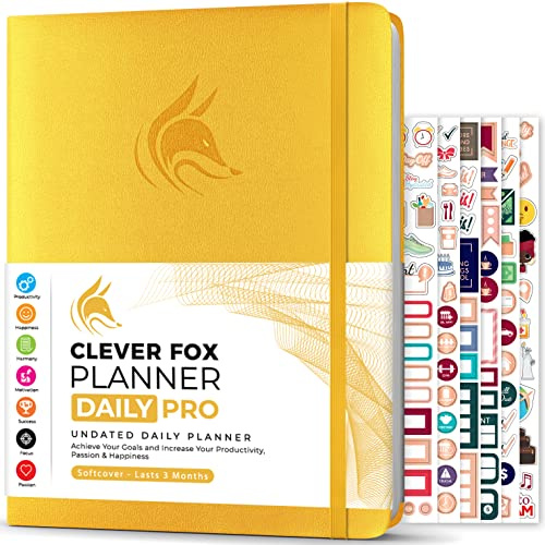 Clever Fox Planner Daily PRO - Daily Life Planner and Gratitude Journal to Increase Productivity, Time Management and Hit Your Goals, Undated, A4 Size - 21.5x28cm, Lasts 3 Months (Amber Yellow)