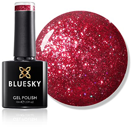 Bluesky Dazzling Platinum Gel Nail Polish 10ml, In the Spotlight - BDP02, Red Glitter Gel Nail Polish for 21 Day Manicure, Requires Curing Under LED UV Nail Lamp
