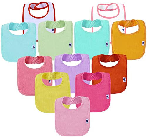 SUPNFOX 12 Pack Waterproof Dribble Bibs, Absorbent Cotton Baby Bibs for Feeding and Teething, Newborn Bibs for Baby Girls and Boys - Girl