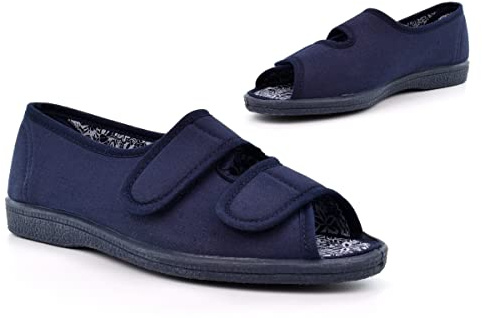 Generic Womens Wide Fit Navy Peep Toe Slippers Double EE Width 6 UK X-Wide