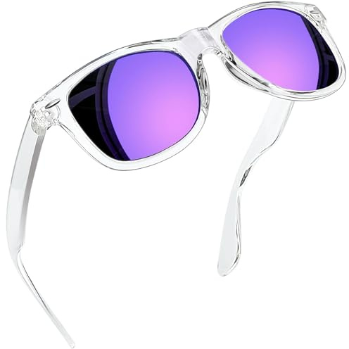 Joopin Occhiali da Sole da Uomo Donna Polarizzati Protezione UV400 Classici Rettangolari Quadrati Vintage Retrò Anni '80 Occhiali Specchio da Guida (Viola Trasparente)