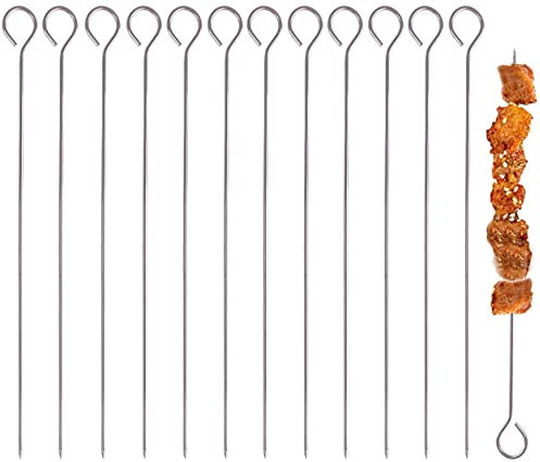 Juego de 12 Pinchos de Acero Inoxidable para barbacoa, Pinchos Morunos de Metal, Palos para Barbacoa, Brochetas de la Parrilla Reutilizables, 25cm
