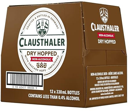 Clausthaler Dry Hopped Alcohol Free Beer - Case 12 x 330ml, <0.5% Bottles | Unfiltered Lager | Vegan, Low Calorie | Ingredients: water, barley, malt & hops