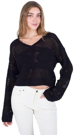 Hurley Suéter de Ganchillo Easy Times Botones, Negro, M para Mujer