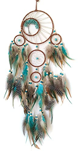 SOYUZU Blue and Brown Large Dream Catcher Wall Decor Crystal Tree of Life Dream Catchers Handmade Feather Dreamcatcher Wall Hanging Ornament for Bedroom Living Room Home Decor