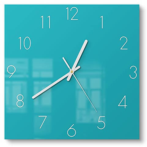 DEQORI Glasuhr | 30x30 cm | Unifarben - Türkis | ausgefallene leise Design Uhr aus Glas | Wanduhr für Wohnzimmer & Küche | Moderne Hingucker Uhr für die Wand