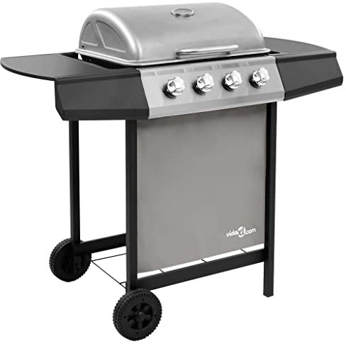 Barbecue a gas con 4 fuochi, nero e argento (solo FR/BE/IT/UK/NL), colore dell'articolo: nero e argento