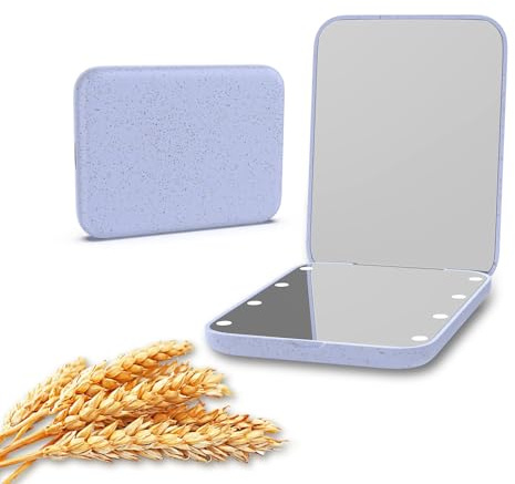 Kintion Wheat Straw Pocket Mirror, 1X/3X Magnification Travel Mirror for Purse, Folding Handheld Mirror, Small Lighted Compact Mirror for Gift, Purple