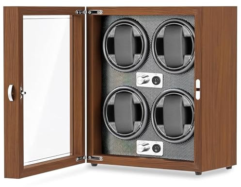 Olvy Remontoir pour 4 Montres Automatique, Boîte de Remontoir de Montre, Watch Winder, Moteur Extrêmement Silencieux, Coussin de Montre Flexible