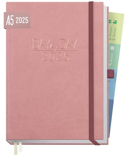 Häfft® Organizer Day by Day Deluxe 2025 A5 Altrosa 1 Tag 1 Seite - Tageskalender, Tagesplaner, Terminkalender, Terminplaner, Buchkalender - nachhaltig & klimafreundlich