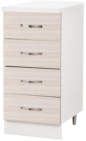 BAKAJI Shally Dogan Cassettiera Mobile Base per Cucina con 4 Cassetti, Mobiletto Componibile con Struttura in Legno Solida e Resistente, Organizer Colore Olmo, Dimensioni 40 x 50 x 85H cm