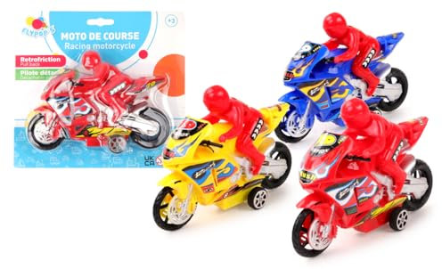 FLYPOP'S - Moto - Mini Véhicule - 027560 - Couleurs Assorties - Plastique - Véhicule à Rétrofriction - Jouet Enfant - Cadeau - Anniversaire - 15,5 cm - À Partir de 3 Ans