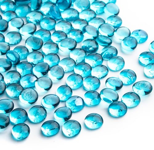 Meschett 0.44KG Marmi di Vetro,Blu Mare Mini Perline di Vetro Piatto~150 PZ per Vaso Riempitivi,Mancala Gemme Fish Tank Rocce per Tavolo Acquario,Home Decor Art Craft Supplies(0.5~0.7)