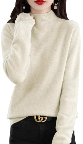 Yutdeng Cashmere Jumpers Sweaters for Women UK Ladies Turtle Neck Tops Long Sleeve Soft Warm Pullover Knitted Jumper Thick Loose Casual Tops for Autumn Winter,White,M