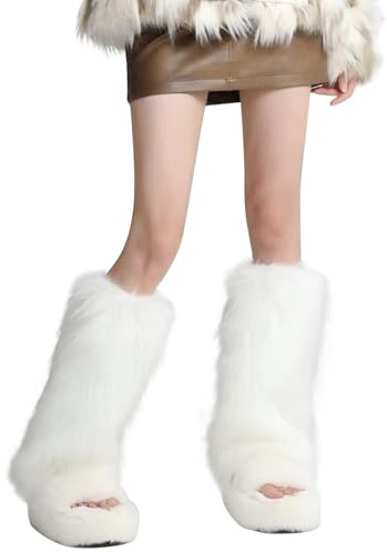 Lancry Fur Leg Warmers,Fluffy Leg Warmers Faux Fur Leg Warmers for Women,Furry Leg Warmers 80s Ladies Fur Long Boot Cuffs Cover for Winter Warm Wear y2k Halloween Christmas Costume