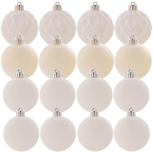 KADAX Weihnachtskugeln aus Kunststoff, Set aus 16 Kugeln, Christbaumkugeln, Weihnachtsbaumkugeln, Baumkugeln, Christbaumschmuck, Weihnachtsdeko (Weiß)