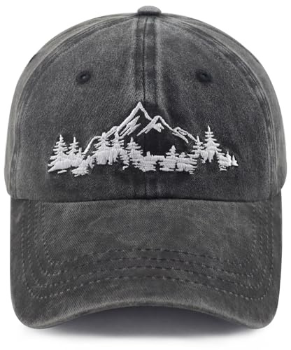 TypasTdqk Mountain Trees Hat for Women Men, Cotton Adjustable Embroidered Camping Baseball Cap