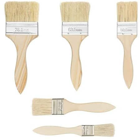 Lot de 5 pinceaux à manche en bois pour peinture, lasure, lasure, peinture à l'huile, lasure, colle, convient pour clôture, décoration, peinture