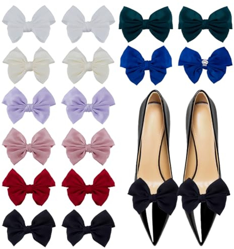 HOBBIESAY 8 Colors 16Pcs Satin Bow Shoe Clips Bowknot Shoes Buckle Elegant Detachable Shoe Clips Fashionable Shoes Buckle for Women Wedding Party High Heels Accessories