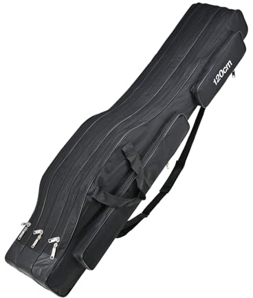 Srempeom 3 Layers Fishing Pole Bag,Portable 3 Layers Oxford Folding Rod Carry Case,Fishing Reel Tackle Storage Bag Case 120CM,Black