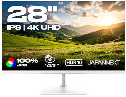 JapanNext Monitor Bianco 28 IPS 4K UHD (3840x2160) | HDR | Inclinazione regolabile Altoparlanti integrati Compatibilità VESA | 100% sRGB G-Sync/FreeSync | JN-IPS2802UHDR-W