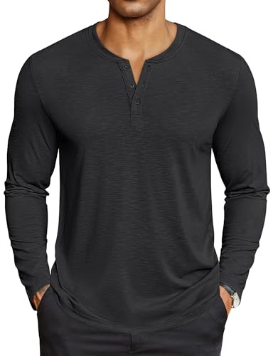 COOFANDY Men's Henley Shirts Long Sleeve Lightweight Button T-Shirt Casual Basic Tee Top Black