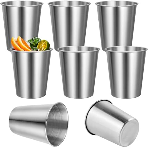 Dulynva 8 Pezzi Tazze In Metallo Riutilizzabile 260 ml Tazza Acciaio Inox, Tazze in Metallo Impilabili per Picnic, Feste, Viaggi