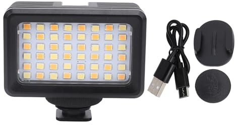 LED Camera Light étanche 40m, 48 LED 2700K - 5600K, lumière vidéo Plongeur Portable - Haute Puissance, Compatible Action cam, Parfaite pour plongée & vidéo subaquatique