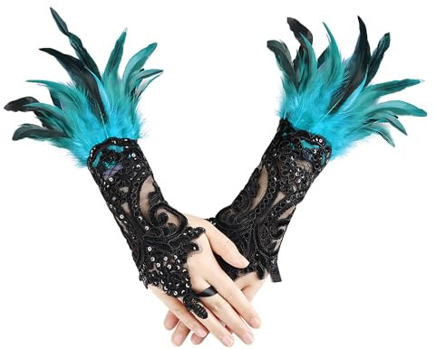 ZSUIQIN 1 par Muñequeras de Plumas para Mujer,Puños Muñeca Plumas,Mano Accesorio Disfraz Mujer,para Noches de hogueras, Celebraciones, reuniones extravagantes, Fiestas de Disfraces, cenas Formales