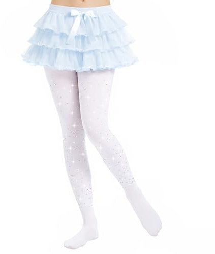 Zidoley Mallas de ballet para niña de 60 deniers, semiopacas y brillantes con pedrería, leggings con forro térmico para niñas (FR/ES, Edad, 4 años, 6 años, Regular, White)