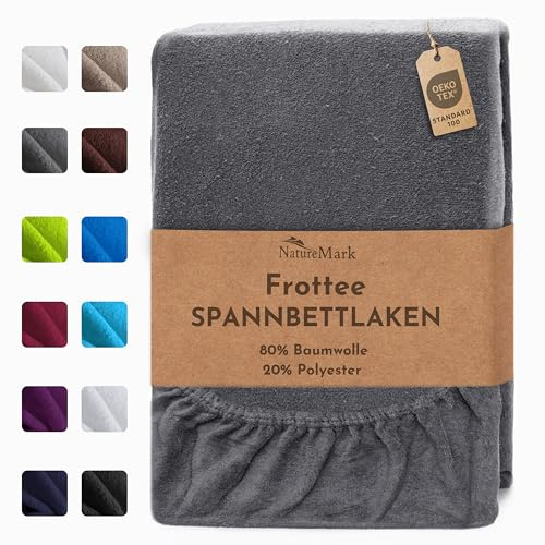 NatureMark Sábana Bajera de Felpa – Suave y Transpirable, Delicada con la Piel, práctica y fácil de Lavar, Duradera y Resistente, 80% algodón & 20% poliéster, 200 x 220 cm, Gris Antracita