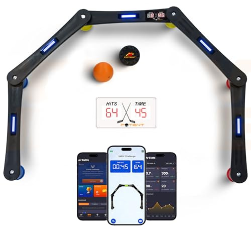 Potent Digital Stickhandling Trainer 2.0 with App-Enabled Training, Built-in Scoreboard & Countdown Timer - Practice Puck Control & Reaction Times, Portable On & Off Ice Hockey Training Aid