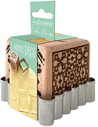 SCRAP COOKING 5139 Backstempel aus Holz mit dekorativen Motiven, Haus, mit 1 Ausstecher, Keksausstecher & Würfel, dekorativ, mit 5 gravierten Seiten in Reliefform, Dekoration, 5139