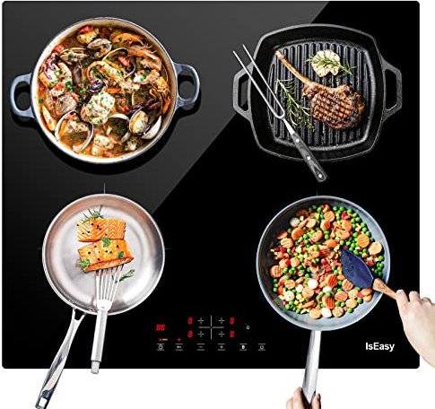 Plaque à Induction, Plaque de Cuisson à Induction Electrique - (6800W, Autarkic, 4 Foyers, 60cm, Encastrable, Intégré, Tactile, Minuteur, Verre-céramique)- 4 Zone New