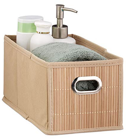 Relaxdays Aufbewahrungskorb Bambus, Badkörbchen rechteckig, faltbar, Regalkorb lang & schmal, HBT 14 x 15 x 31 cm, Natur