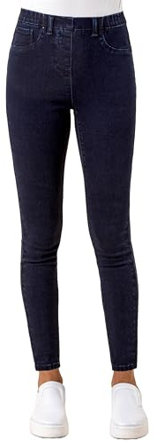 Roman Originals Jeggings for Women UK Jean Ladies Stretchy Trousers Denim Leggings High Waist Rise Pull On Skinny Straight Leg Cotton Pants Smart Casual - Premium Indigo (29 inch) - Size 16
