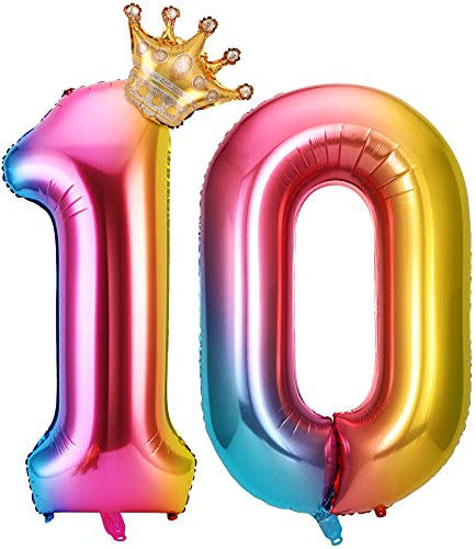 GoldOars 10 Ans Anniversaire Décorations Ballon Numéro Dégradé Arc-en-Ciel 40'' Couronne Fête Fournitures de fête