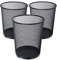 AYSUM 3 Pack Metal Mesh Waste Paper Bin 12 Litres Lightweight Mesh Wastebasket Waste Bin Black Metal Rubbish Bin for Bedroom, Office, Bathroom, Kitchen (silver Round) (3x Black)