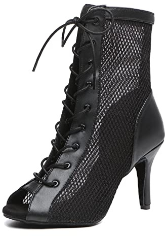 Minishion Sexy Dance Heels for Women Mesh Party Eveing Ankle Sandals Boots L503 Black US 9.5