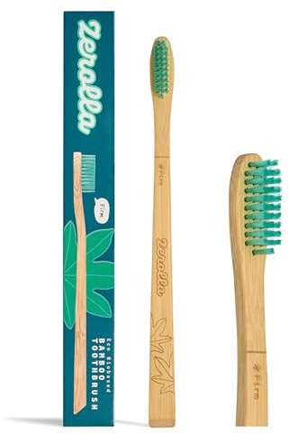 Zerolla Cepillo de dientes de bambú ecológico con cerdas firmes | Mango compostable sostenible | Bionylon sin BPA de aceite de ricino | Embalaje sin residuos y sin plástico
