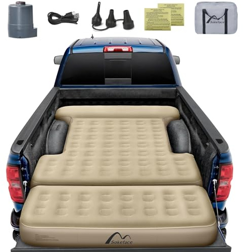 Detachable Tailgate Extendable 5.5-5.8ft Truck Bed Air Mattress - Heavy-Duty Inflatable Truck Bed Mattress with Car Pump, Extra Large Carry Bag, Leak-Resistant for Outdoor Camping & Pickup Trucks