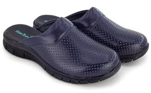 Terlik Sabo ComfortFlex ST119 Zuecos de Cuero Mules Zapatillas Zapatos Sabot, Mujer, Azul Marino, EU 37