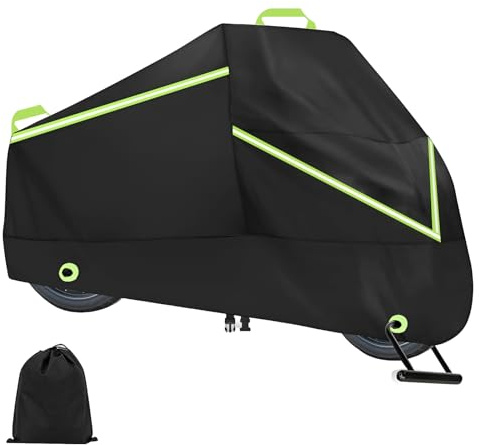 Waterproof Motorbike Cover, 300D Heavy Duty Outdoor Rainproof Dustproof Motorcycle Cover Protective Tarp with 2 Lock Holes, Reflective Strips, Windproof Buckles, 2 Handle, 240x105x125cm (L)
