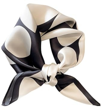 FEIBOON Mulberry Silk Scarfs Neck Scarf 21x21 Small Square Scarfs hair scarf bandana Neckerchief Headscarf for Women Gift Packed-Black And White Geometric