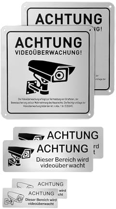 6 Stück Achtung Videoüberwachung Schild,Aluminium Schilder Kameraüberwachung,Hinweisschild Kamera Überwachung Schild,Schilder Kameraüberwachung Warnschild für Überwachungskamera Oder Kamera Attrappe