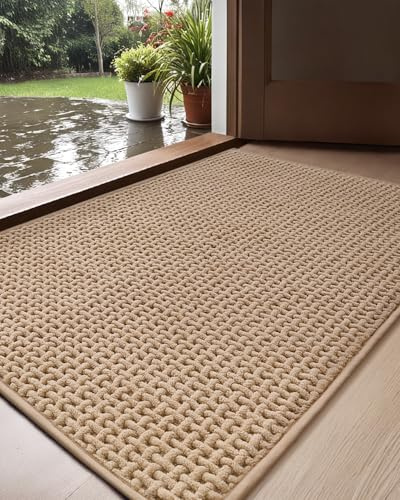 COLOR&GEOMETRY entrématta 44 x 75 cm, mjuk chenille-mocka dörrmatta för inomhusbruk, absorberande och halkfri, ultratunn design, tvättbar och snabbtorkande, beige